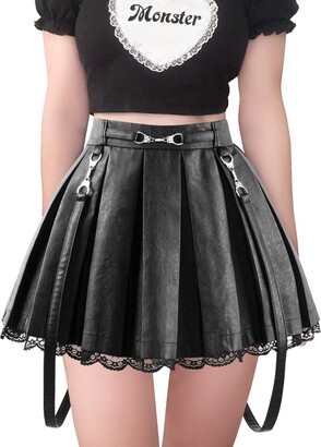 Leather Skater Skirt, Women's Pleated Plus Size Mini A-line Vegan Faux High  Waist Casual Stretchy Flare Short Skirts Black at  Women's Clothing  store