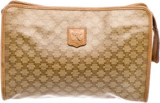 Celine Portfolio Vintage Neutrals Printed Macadam Multitonal Hardware Leather Trim Leather Trim Embellishment Leather Lining & Single Interior Pocket Zip Closure at Top