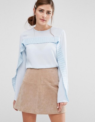 Fashion Union Long Sleeved Top With Pleated Ruffle Trim