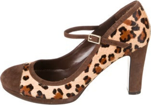 Lauren Ralph Lauren Ponyhair Pumps Brown Animal Print Round-Toes Mary Jane Strap & Buckle Closure At Uppers