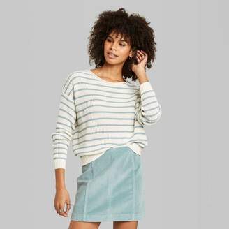 Wild Fable Women's Striped Crewneck Sweater - Wild FableTM Ivory/Teal Blush
