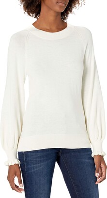 Lark & Ro Amazon Brand Premium Mid-Weight Blend Long Sleeve Crew Neck  Sweater with Ruffle Detail - ShopStyle