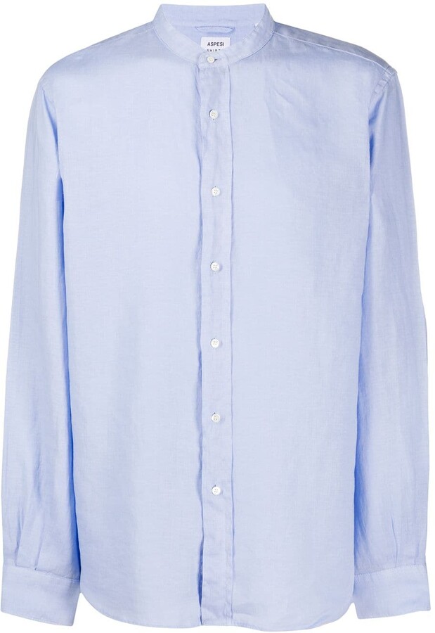 Blue Linen No Collar Shirt | Shop the world's largest collection 