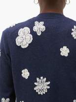 Thumbnail for your product : Barrie Floral-embroidered Cashmere-blend Cardigan - Womens - Navy White