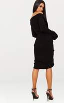 Thumbnail for your product : PrettyLittleThing Black Ruched Knit Extreme Sleeve Midi Dress