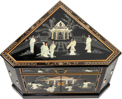 Oriental Furniture Black Lacquer Corner Cabinet - Royal Ladies