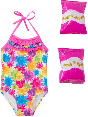 Jump N Splash Toddler Girls' Flower Shower One Piece Swimsuit w/ Free Floaties (2T3T) - 8143033