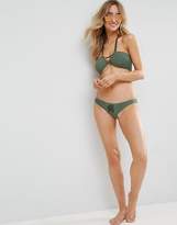 Thumbnail for your product : ASOS Design Faux Leather Trim Bandeau Bikini Top With Halter Strap
