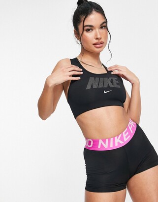 Nike Training Metallic Dri-Fit Swoosh logo bra in black - ShopStyle