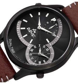 August Steiner Polished Alloy & Leather Watch, 42mm