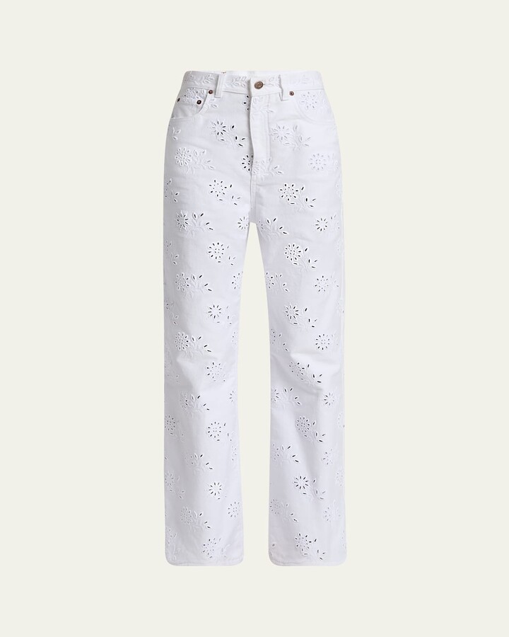 Chloé Broderie Anglaise Denim Straight-Leg Jeans