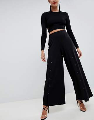 ASOS DESIGN Wide Leg Pants With Popper Front