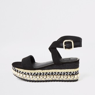 River Island Womens Black espadrille wedge flatform sandals