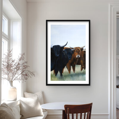 Lark Manor Four Highland Cows Framed Print | Bedroom Farm Decor