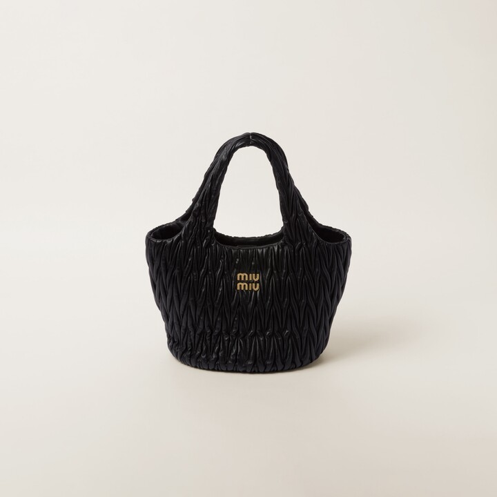Miu Miu Black Leather Tote Satchel Handbag Bag Front zip pocket