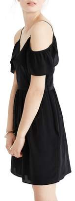Madewell Ruffle Cold Shoulder Silk Dress