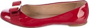 Ferragamo Vara Bow Accent Patent Leather Ballet Flats