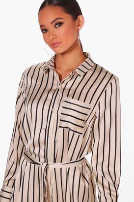 boohoo Striped Belted Shirt Dress