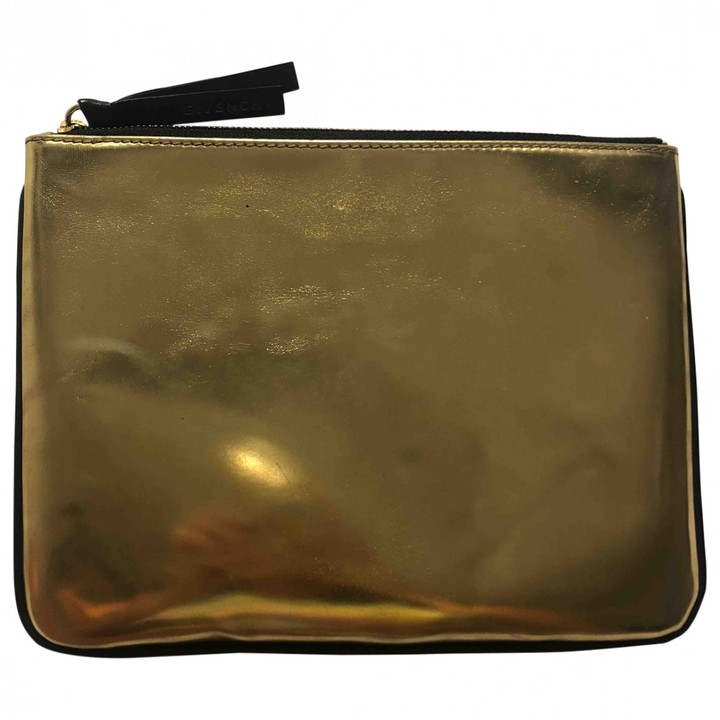 gold leather clutch bag