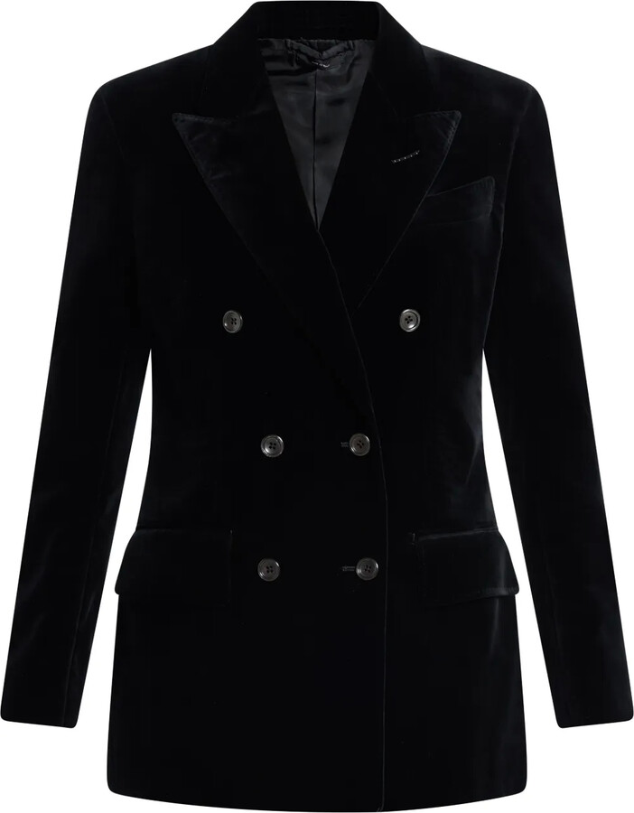 Velvet Double-Breasted Blazer