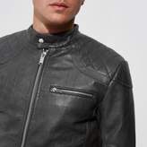 Thumbnail for your product : River Island Mens Grey faux leather racer jacket