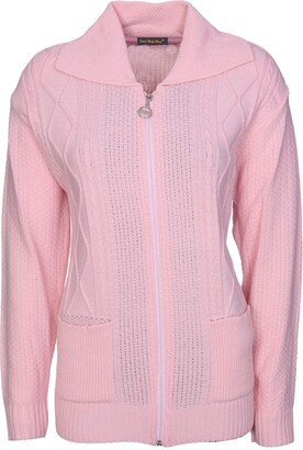 Lets Shop Shop Womens Zipped Cable Knit Long Sleeve Zip Through Fasten Jumper Top Ladies Classic Knitwear Zipper Cardigan Pullover Plus Size 10 12 14 16 18 20 22 24