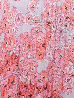 Giambattista Valli Poppy-Print Pleated Chiffon Skirt