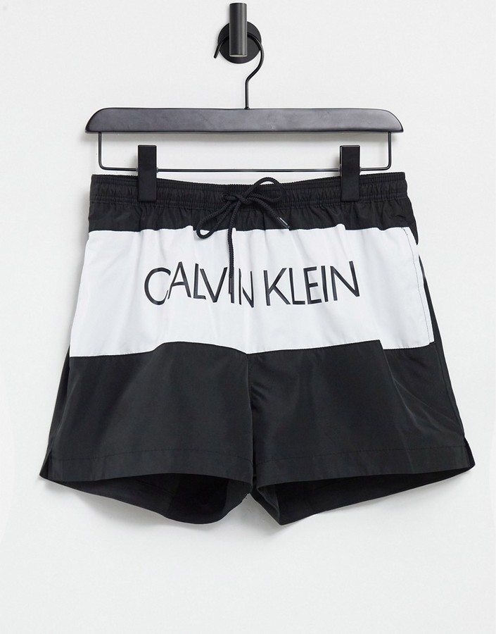 Calvin Klein short drawstring large logo swim shorts in black - ShopStyle