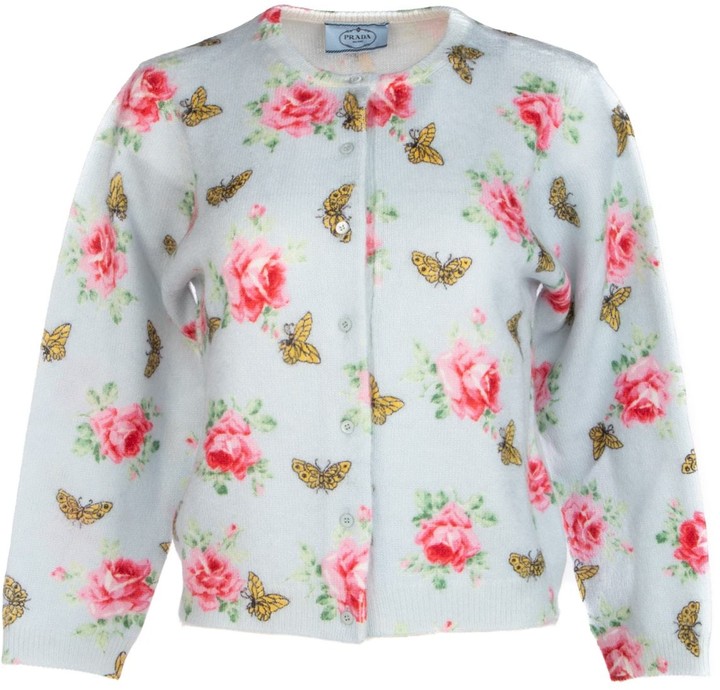 Prada Floral Intarsia Knit Cardigan - ShopStyle