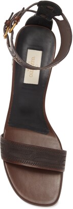 Valentino Embellished Leather Ankle Cuff Block Heel Sandal