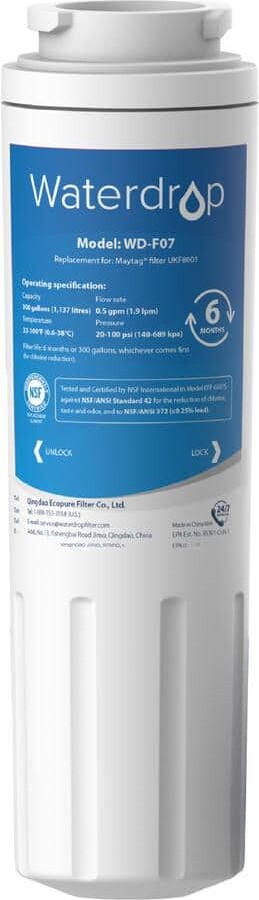 Waterdrop WD-UKF8001 Refrigerator Water Filter, Replacement for Whirlpool EDR4RXD1, EveryDrop Filter 4, UKF8001AXX-200 (1-Pack)