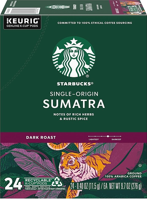 Starbucks Sumatra Coffee Keurig® K-Cup® Pods, Dark Roast, 24/Box (SBK22964)
