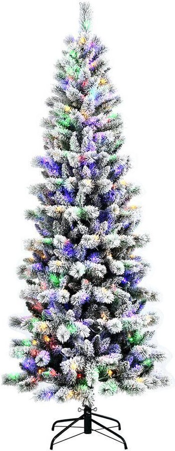 7.5 ft. Pre-lit Snow Flocked Artificial Christmas Tree with Multi-Color LED Lights