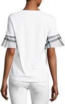 Thumbnail for your product : Burberry Check Ruffle-Sleeve Tee, White