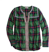 Thumbnail for your product : J.Crew Petite embroidered peasant top in green plaid