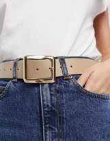 Thumbnail for your product : ASOS DESIGN square buckle jeans waist and hip belt in beige