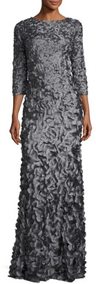 Theia 3/4-Sleeve Petal Column Gown