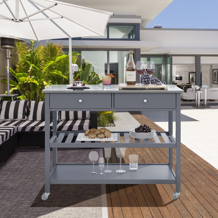 Calnod Rolling Kitchen Cart with 2 Open Spacious Storage Shelves and 2