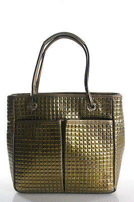 Anya Hindmarch Metallic Gold Leather Quilted Double Strap Small Tote Handbag