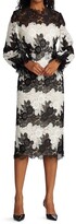 Thumbnail for your product : Lela Rose Floral Guipure Lace Long-Sleeve Sheath Dress