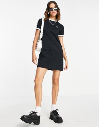 Fred Perry branded taped short sleeve t-shirt dress in black - ShopStyle