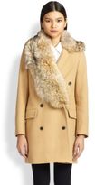 Thumbnail for your product : MSGM Coyote Fur-Trimmed Double-Breasted Coat
