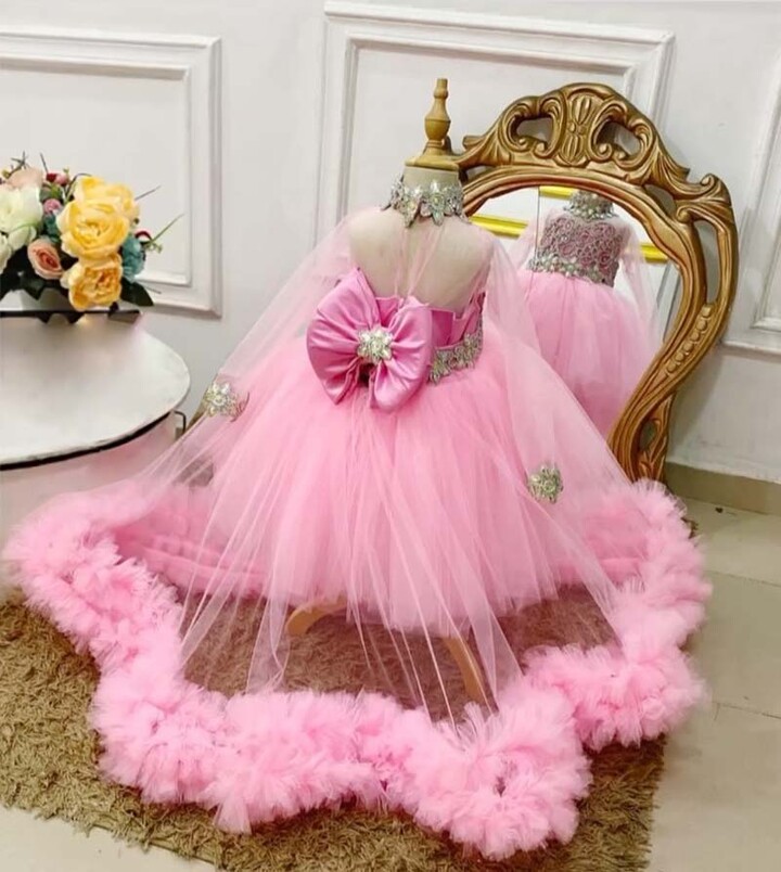 gdybao Pink Flower Girl Dress for Wedding Beaded Lace Tiered Tulle Princess Pageant Dress 2-14 Kids Full Sleeve Custom Party Ball Gown