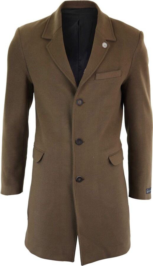 TruClothing.com Mens 3/4 Long Crombie Overcoat Jacket Wool Feel Coat ...