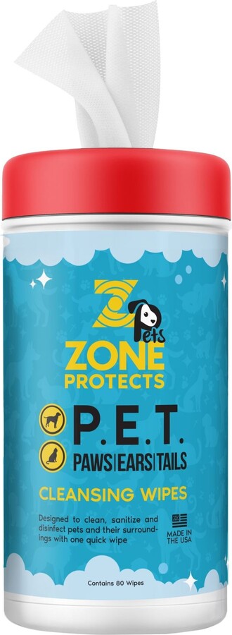 Zone Protects Pets P.E.T. Paws, Ears & Tails Pet Cleanser Wipes, 80 count
