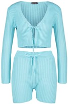 Thumbnail for your product : boohoo Rib Knit Lace Up Shorts Co-Ord