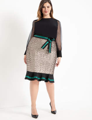 ELOQUII Sequin Column Skirt With Flounce