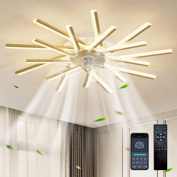 Genoci 36.22 in. Indoor Gold Modern Linear Low Profile Standard Ceiling Fan with Dimmable Integrated LED and Remote Included