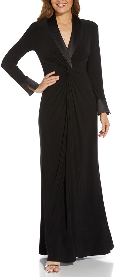 Adrianna Papell Jersey Twist Front Long Sleeve Tuxedo Gown - ShopStyle