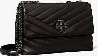 Kira Chevron Convertible Leather Shoulder Bag - Black